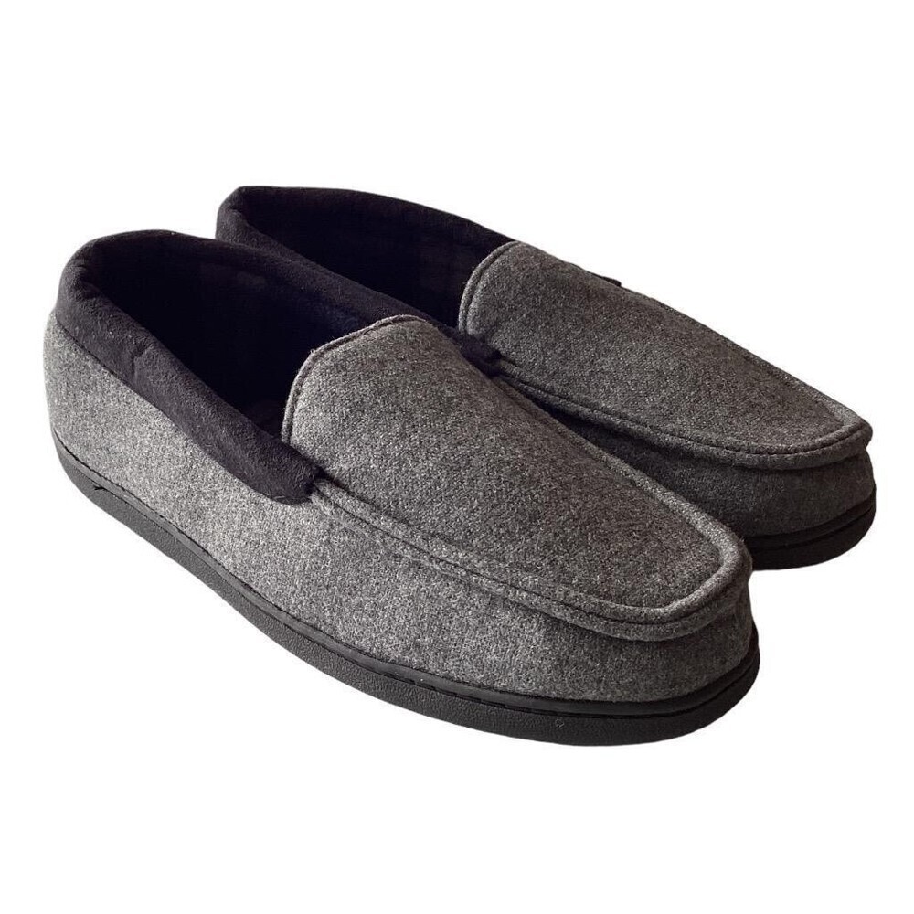 Van Heusen Men's Bert Mens L 10-11 Microsuede Fleece Lined Slippers Vegan Gray